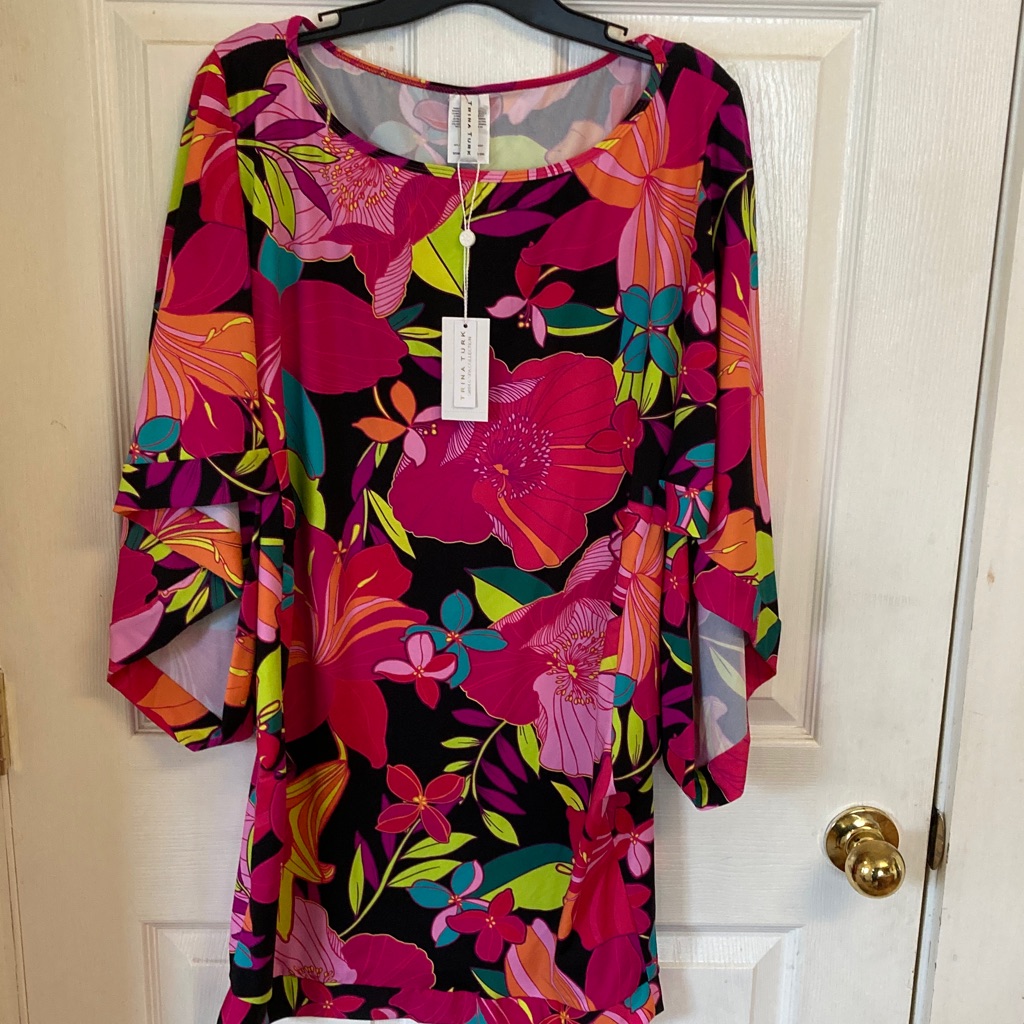 Trina Turk Bright Pink, Turquoise & Black Floral Swimwear Coverup